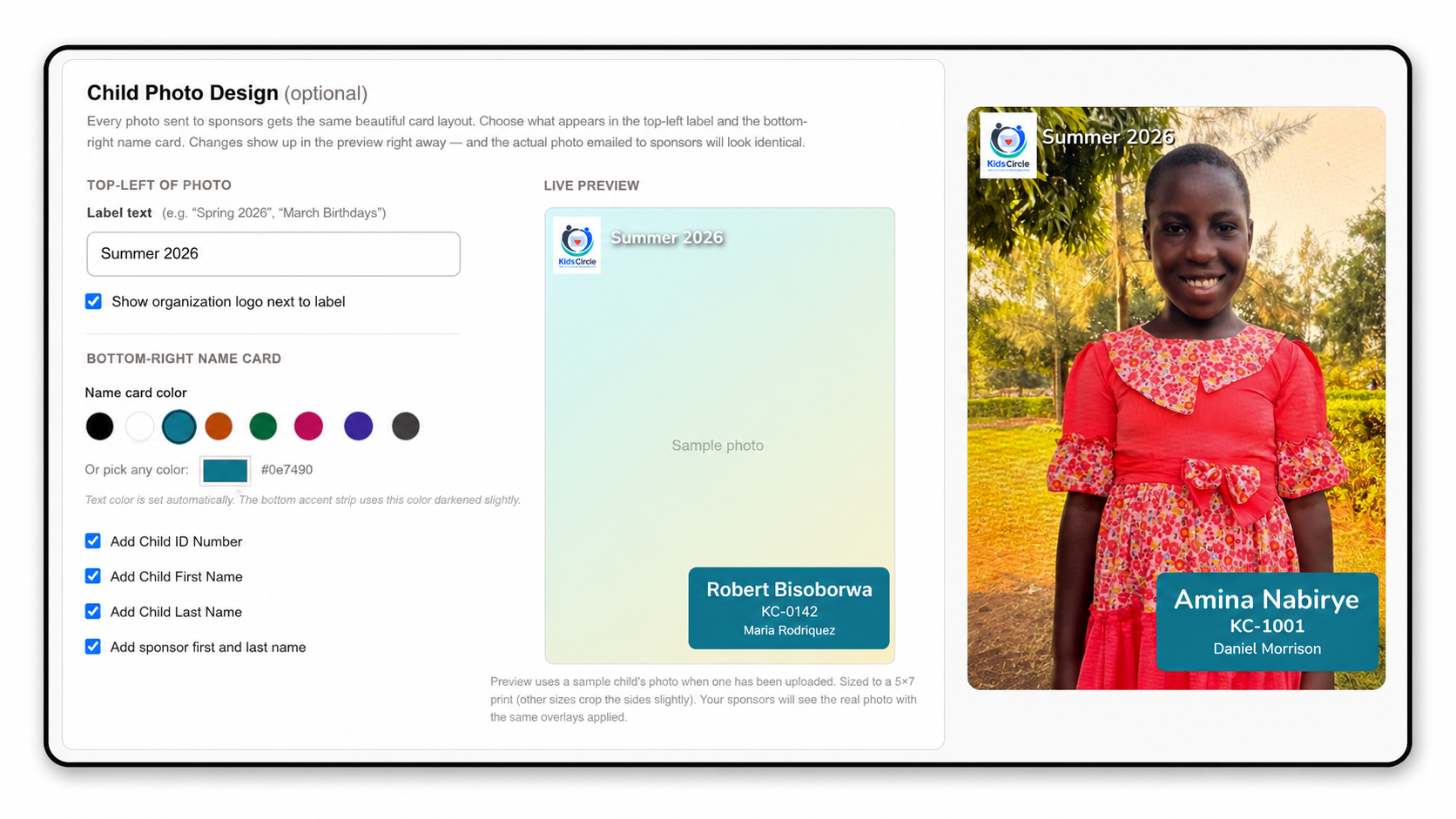 Designing a child photo in KidsCircle
